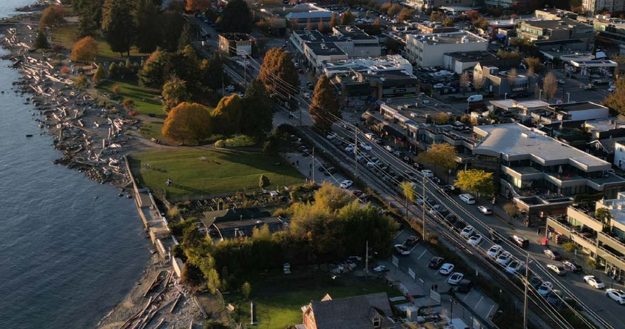 Aerial shot of Ambleside in West Vancouver.