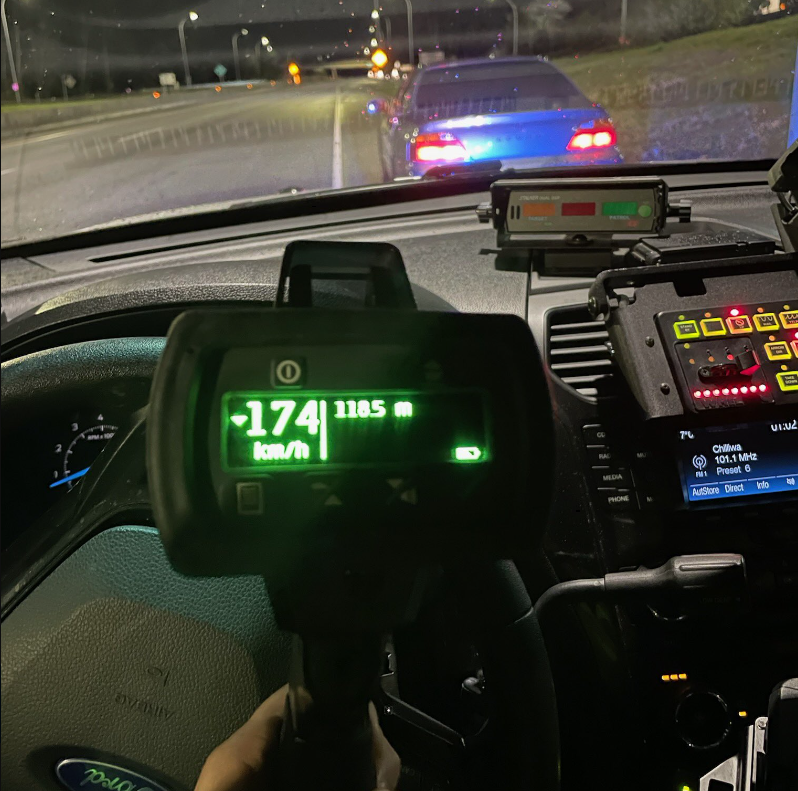 Police reading of 174 km per hour in North Vancouver.