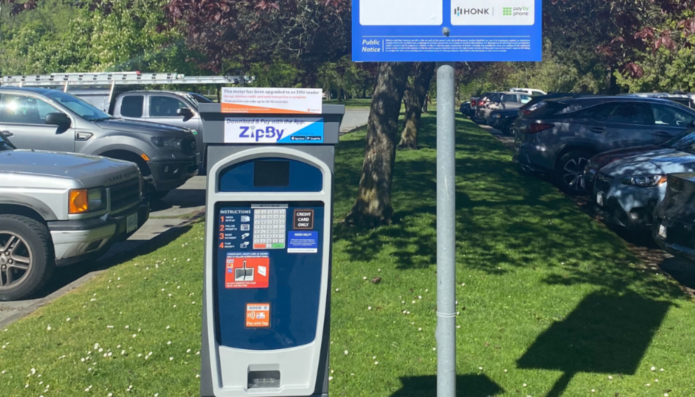 Paid parking meters at Spanish Bank beach
