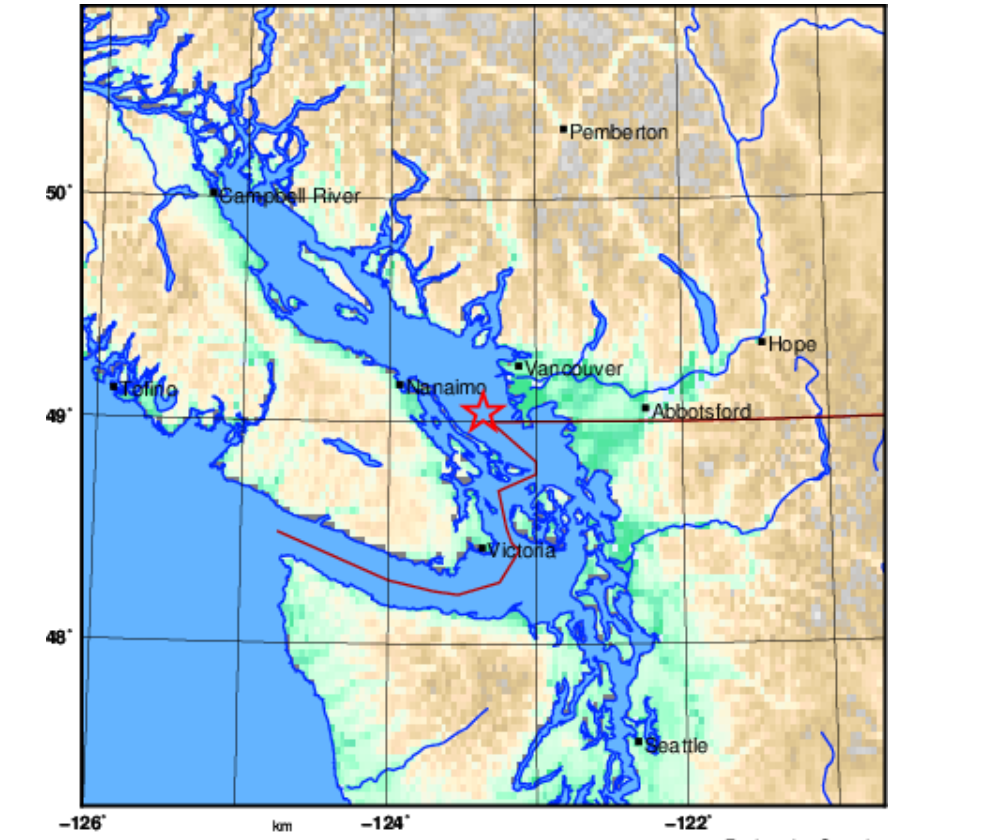 Earthquake epicenter near Vancouver.