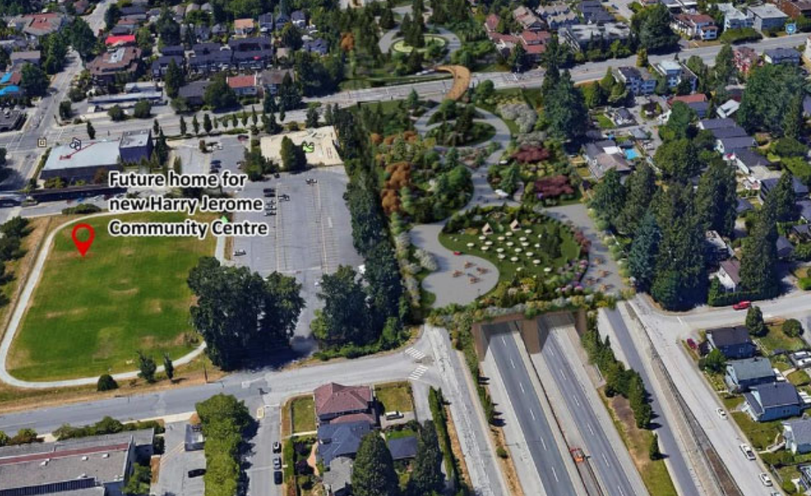 Artist's rendering of a new land bridge with a park.