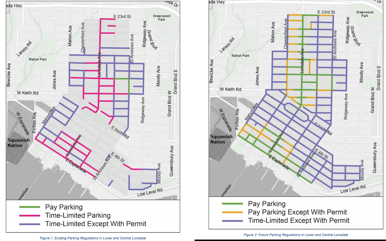 Existing and future paid parking in Lonsdale.