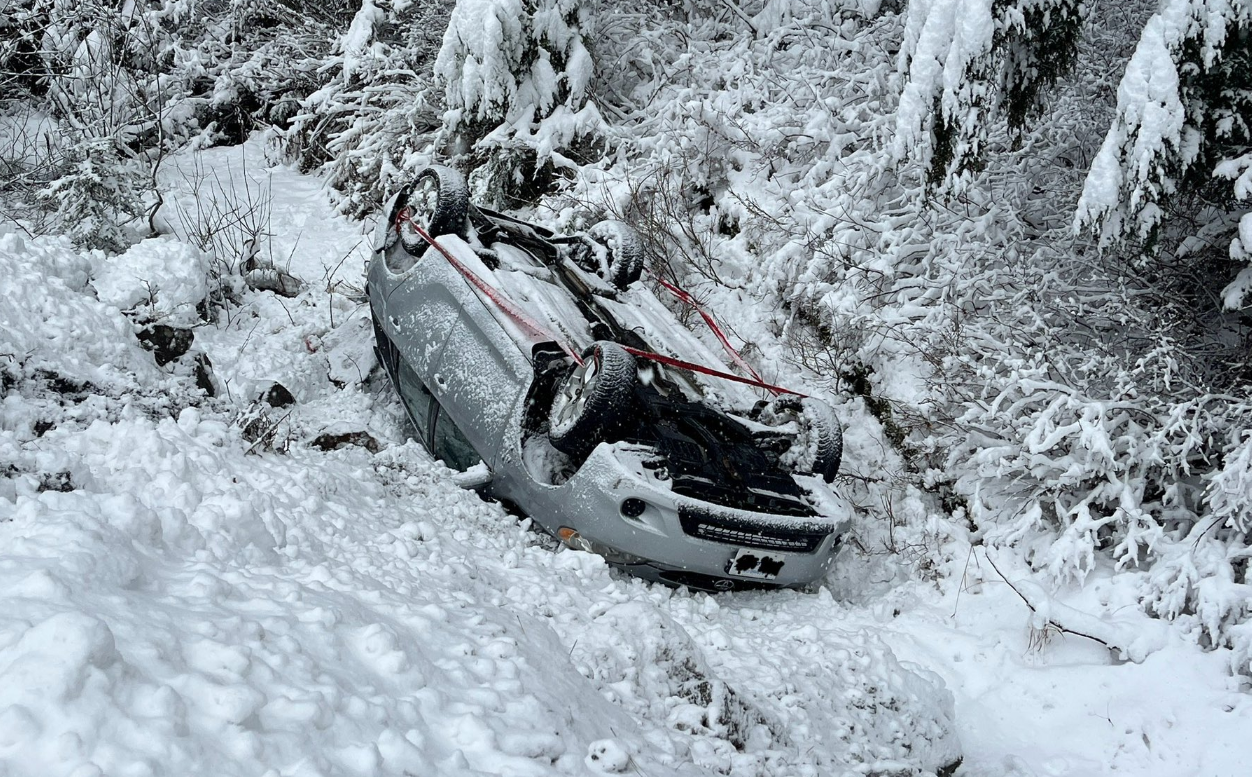 flipped car.